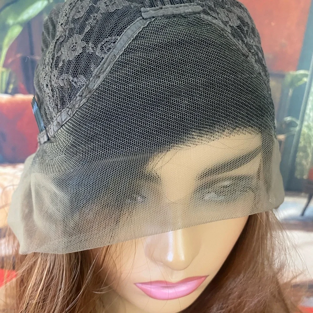 free part invisible lace front wig with roots auburn